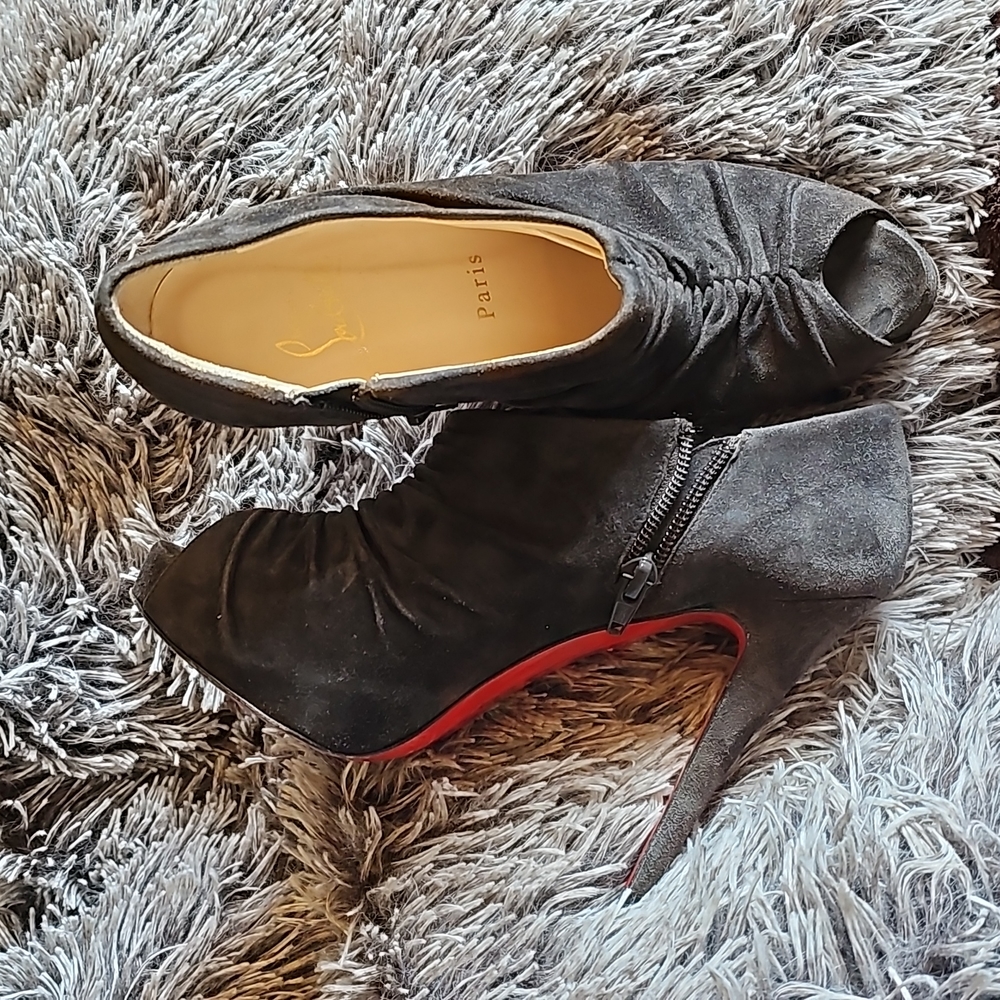 Louboutin Treopli 120MM Bootie Charcoal Grey Suede - 37.5